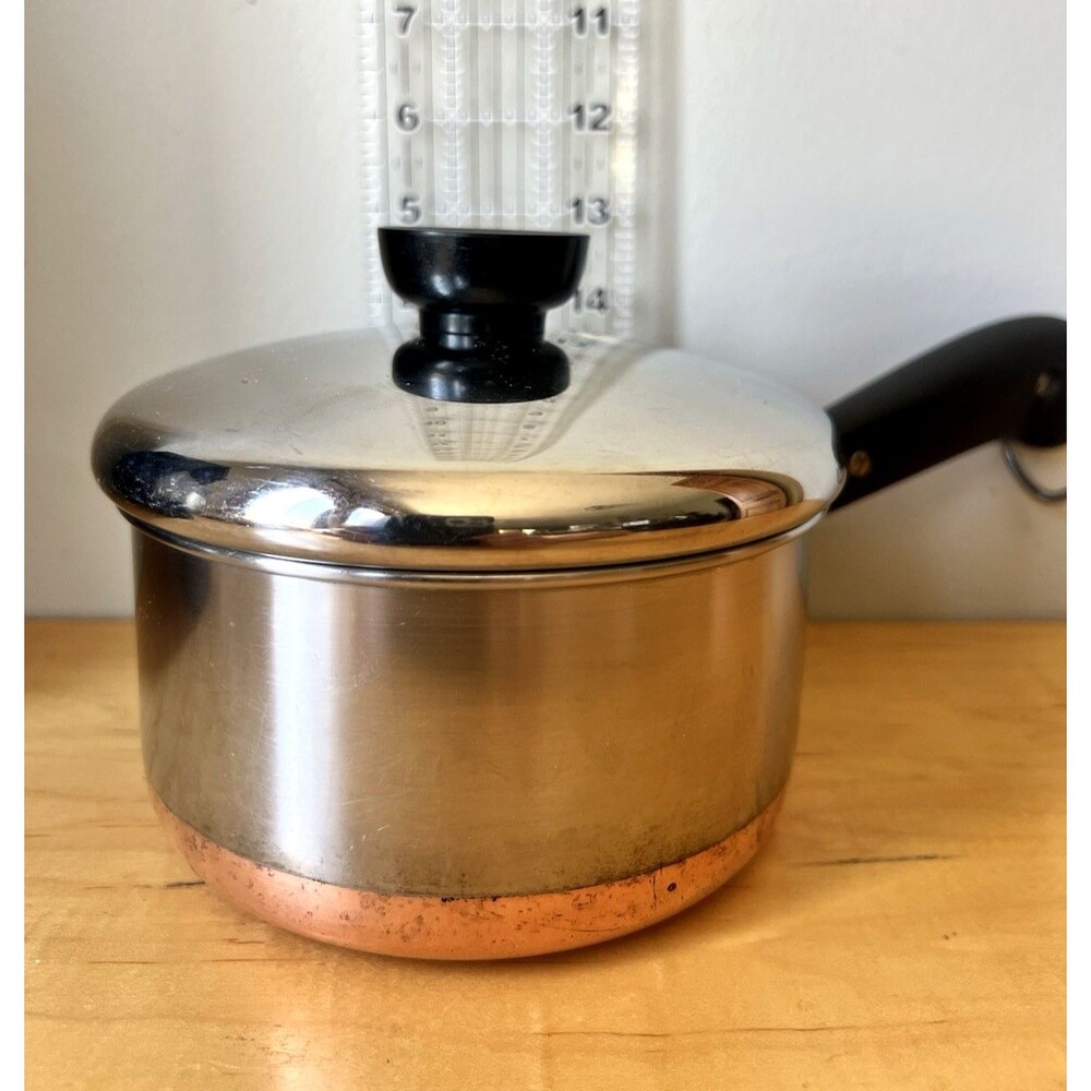 Vintage Revere Ware 1 Qt Saucepan w/ Lid Pre-1968 Riverside Copper Bottom 5.5"